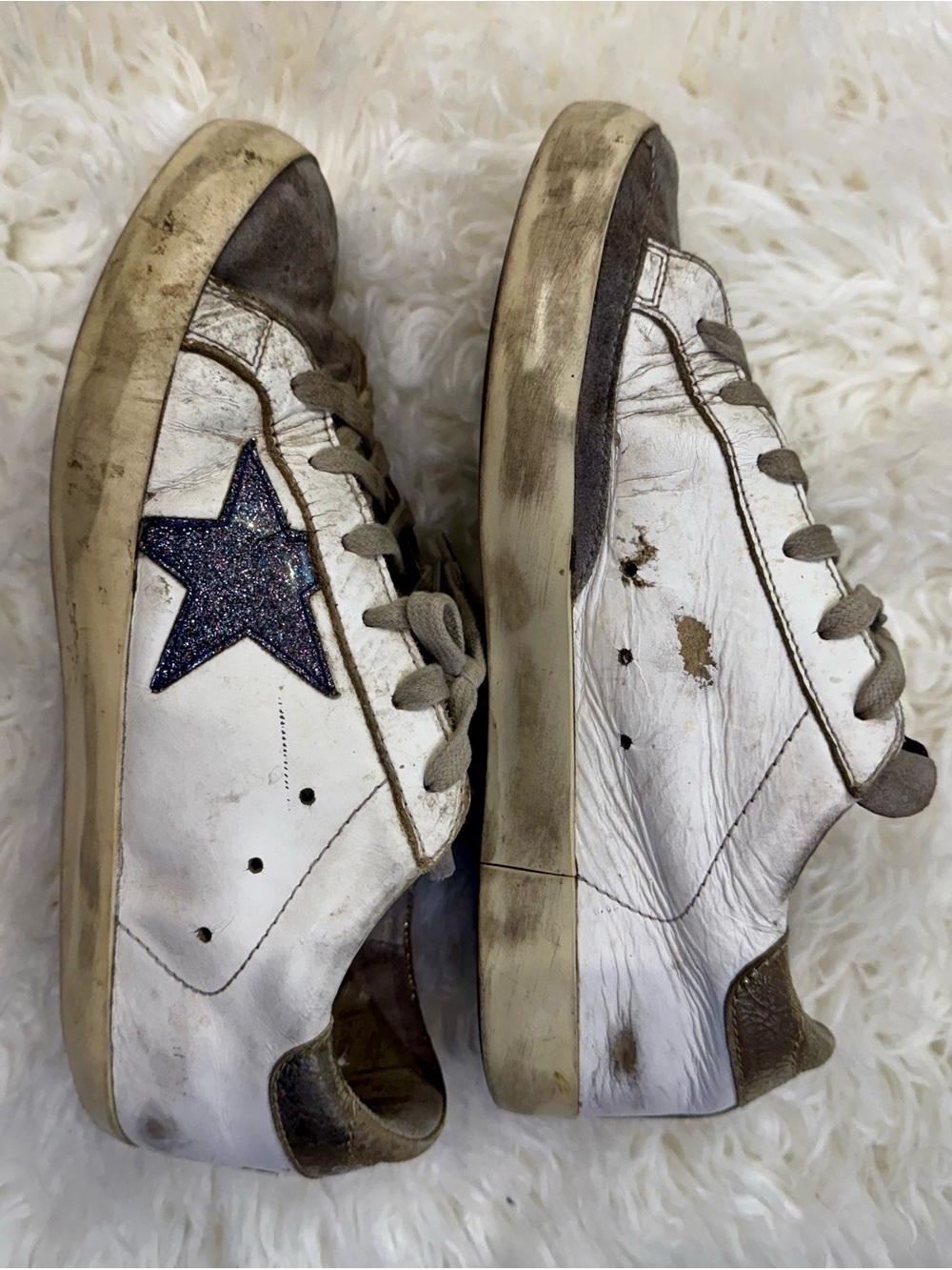 Golden Goose White Leather Sneakers with grey glitter Star euro size 37 - Picture 7 of 9